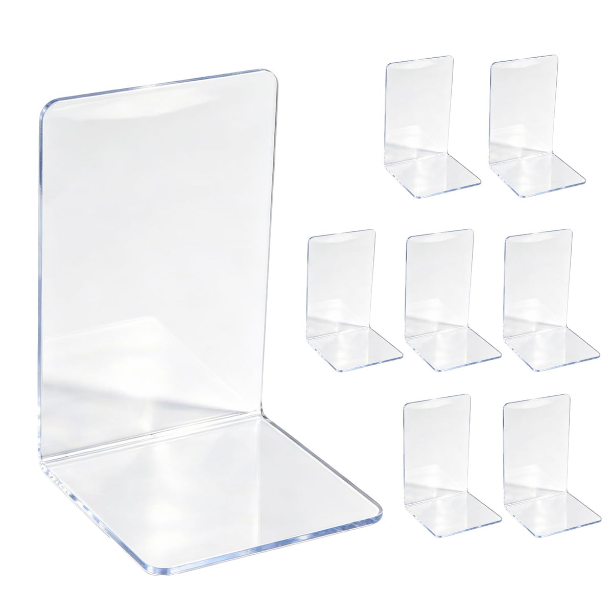 8 Stück Buchstützen aus Acryl, transparente Bücherhalter 10x10x13 cm – rutschfeste Bookends für Regal, Büro, Kinderzimmer & Homeoffice