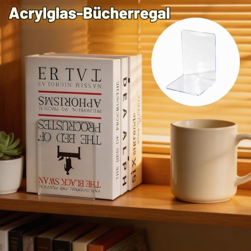 8 Stück Buchstützen aus Acryl, transparente Bücherhalter 10x10x13 cm – rutschfeste Bookends für Regal, Büro, Kinderzimmer & Homeoffice