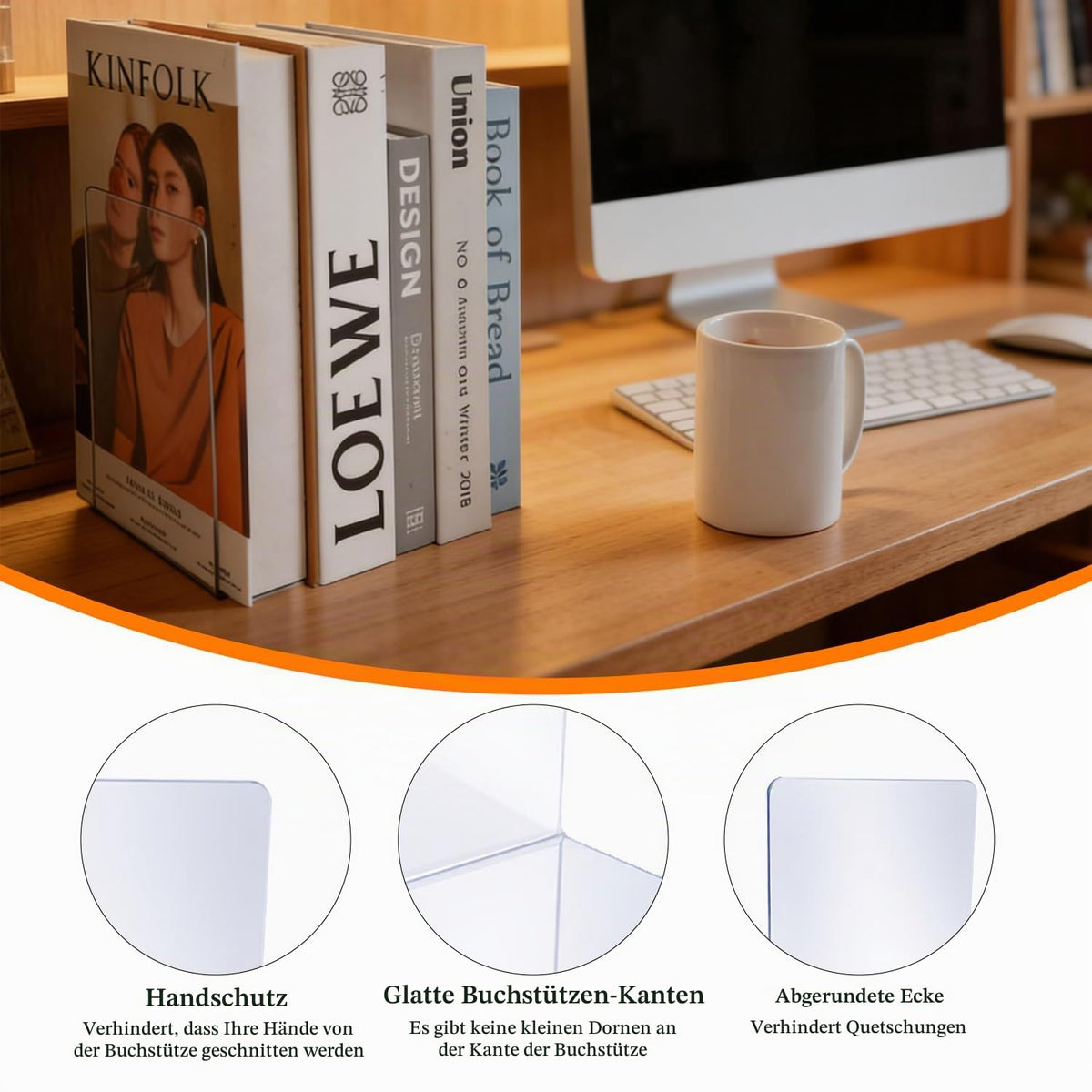 8 Stück Buchstützen aus Acryl, transparente Bücherhalter 10x10x13 cm – rutschfeste Bookends für Regal, Büro, Kinderzimmer & Homeoffice