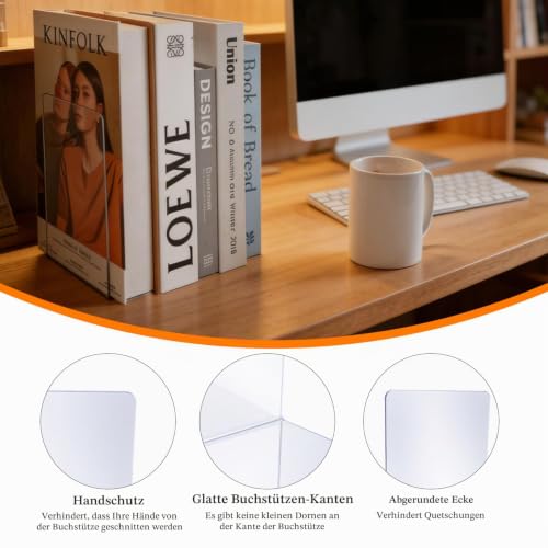 8 Stück Buchstützen aus Acryl, transparente Bücherhalter 10x10x13 cm – rutschfeste Bookends für Regal, Büro, Kinderzimmer & Homeoffice