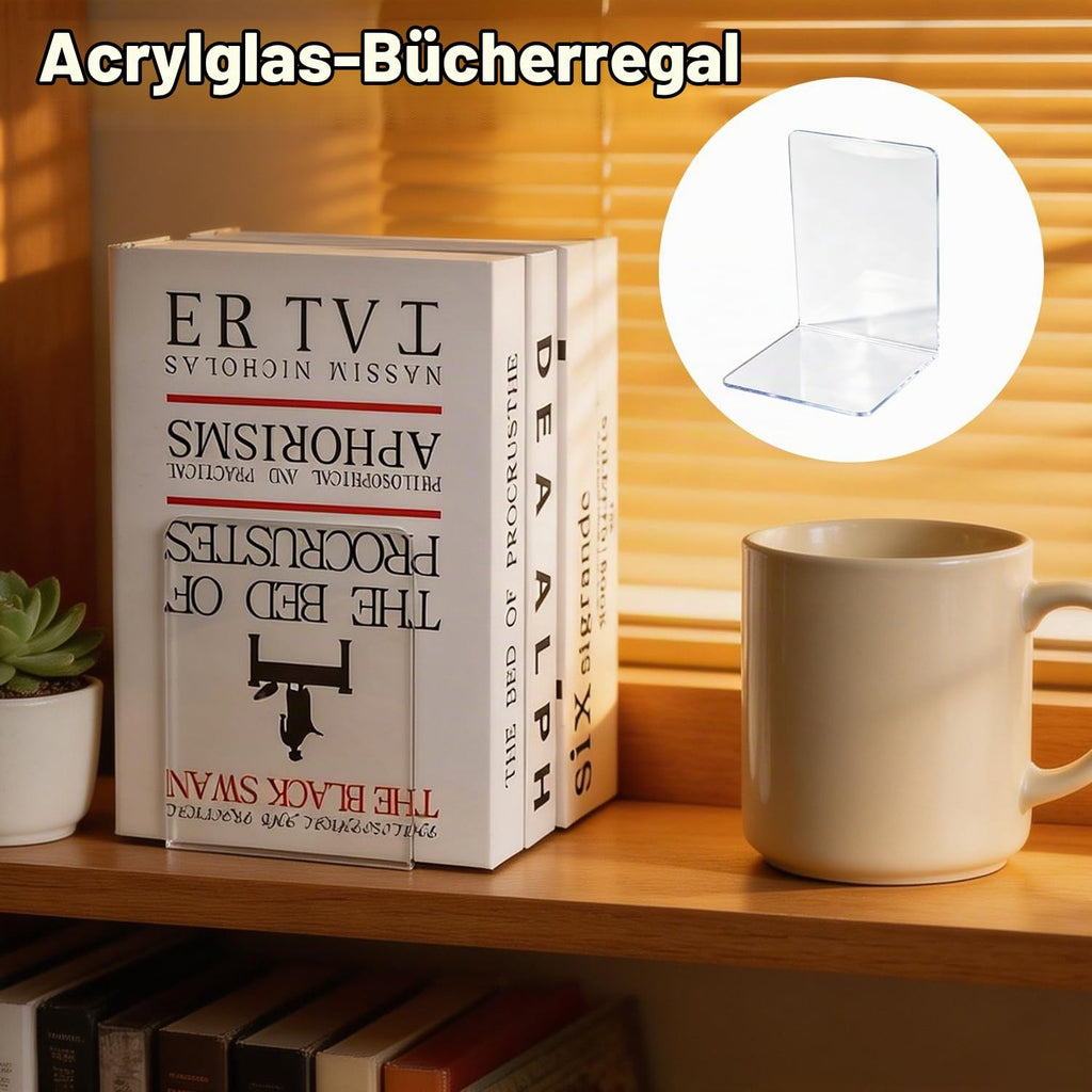 8 Stück Buchstützen aus Acryl, transparente Bücherhalter 10x10x13 cm – rutschfeste Bookends für Regal, Büro, Kinderzimmer & Homeoffice