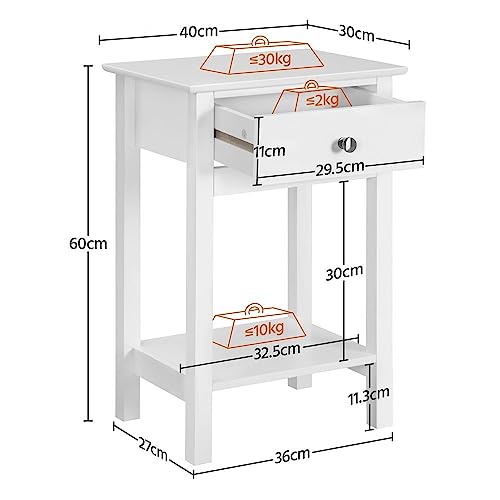 Yaheetech 2er Set Nachttisch Beistelltisch mit Schublade und Ablage Nachtkommode Moderner Telefontisch Cuchtisch aus MDF 40 x 30 x 61 cm, Weiß