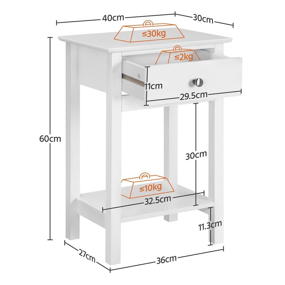 Yaheetech 2er Set Nachttisch Beistelltisch mit Schublade und Ablage Nachtkommode Moderner Telefontisch Cuchtisch aus MDF 40 x 30 x 61 cm, Weiß