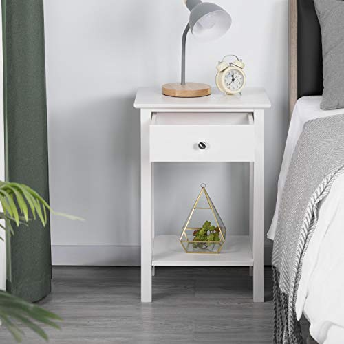 Yaheetech 2er Set Nachttisch Beistelltisch mit Schublade und Ablage Nachtkommode Moderner Telefontisch Cuchtisch aus MDF 40 x 30 x 61 cm, Weiß