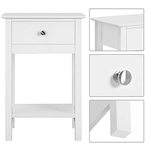 Yaheetech 2er Set Nachttisch Beistelltisch mit Schublade und Ablage Nachtkommode Moderner Telefontisch Cuchtisch aus MDF 40 x 30 x 61 cm, Weiß