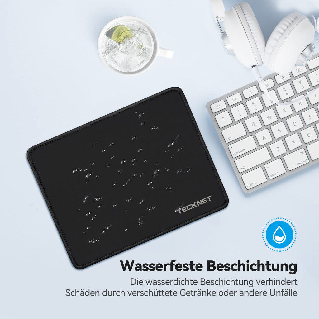 TECKNET Mauspad, 280 x 210 mm Gaming Mousepad mit Wasserdicht und Rutschfester Gummi für PC-Büro, Arbeit, Gaming, Studium, Laptop, Computer, Zuhause-Schwarz