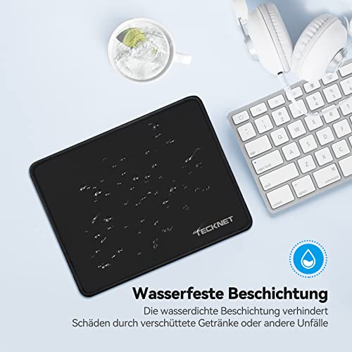 TECKNET Mauspad, 280 x 210 mm Gaming Mousepad mit Wasserdicht und Rutschfester Gummi für PC-Büro, Arbeit, Gaming, Studium, Laptop, Computer, Zuhause-Schwarz