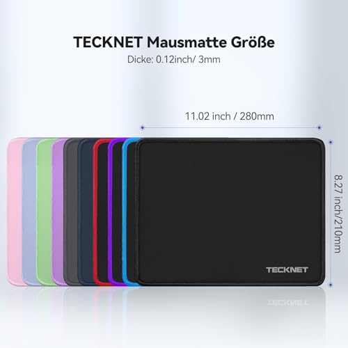 TECKNET Mauspad, 280 x 210 mm Gaming Mousepad mit Wasserdicht und Rutschfester Gummi für PC-Büro, Arbeit, Gaming, Studium, Laptop, Computer, Zuhause-Schwarz
