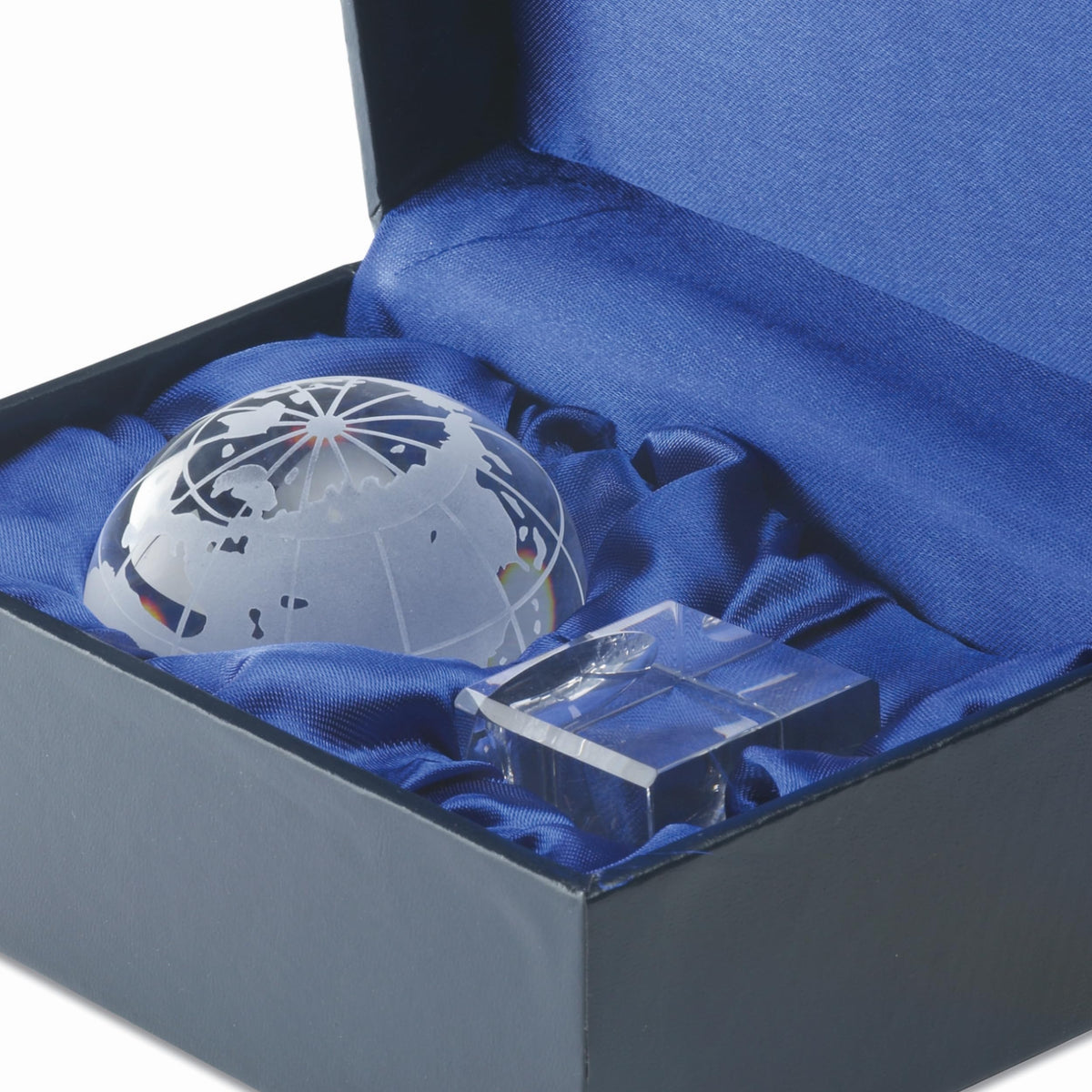 Massivglas Globus Erdkugel Weltkugel Briefbeschwerer Schreibtisch Gadget Kristallkugel mit Ständer in Geschenkbox auch als Prämie, Pokal Auszeichnung