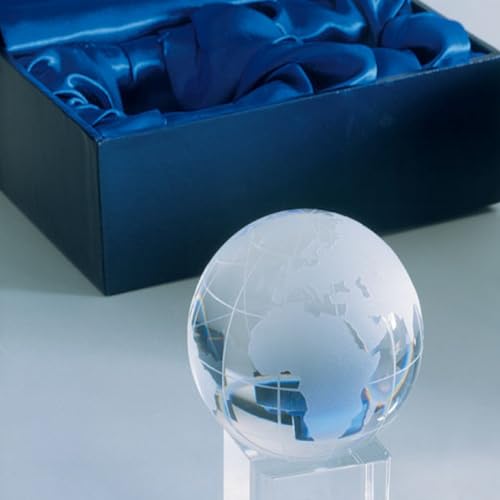 Massivglas Globus Erdkugel Weltkugel Briefbeschwerer Schreibtisch Gadget Kristallkugel mit Ständer in Geschenkbox auch als Prämie, Pokal Auszeichnung