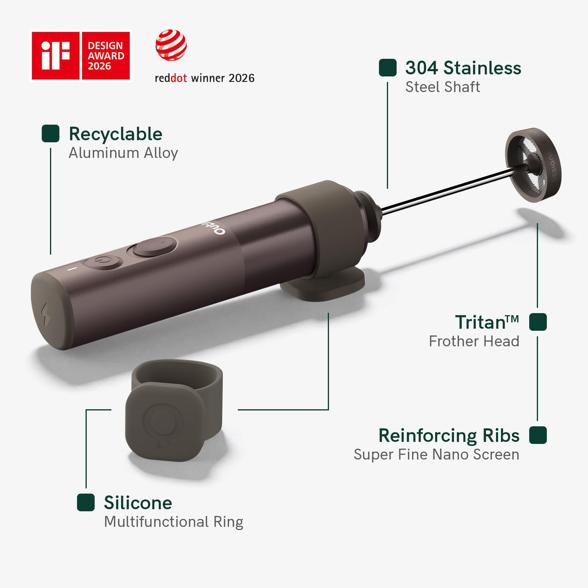 OutIn LattoGo Elektrischer Hand-Milchaufschäumer, Tundra Brown