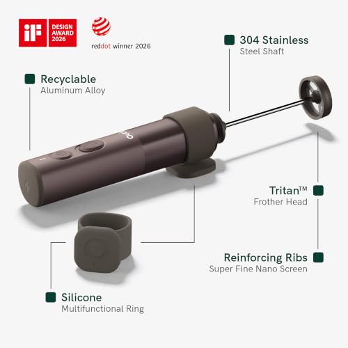 OutIn LattoGo Elektrischer Hand-Milchaufschäumer, Tundra Brown