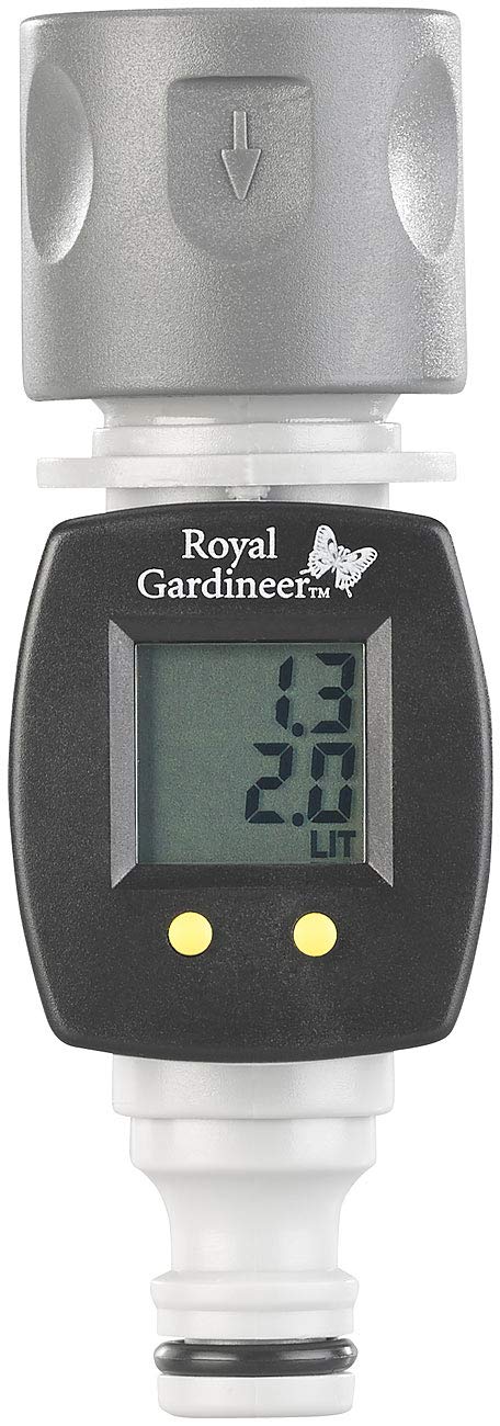 Royal Gardineer Wassermengenzähler: Digitaler Wasserzähler für den Gartenschlauch, mit 2 Zähleranzeigen (Wassermengenzähler Digital, Wasseruhr Garten, Mini)
