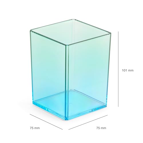 Miquelrius - Stifteköcher 75 x 101 x 75 mm, Aufbewahrungsbox für Büro, Schreibtisch oder Arbeitszimmer, Aufbewahrung von Utensilien und Organizer, Polystyrol, Farbverlauf blau/grün