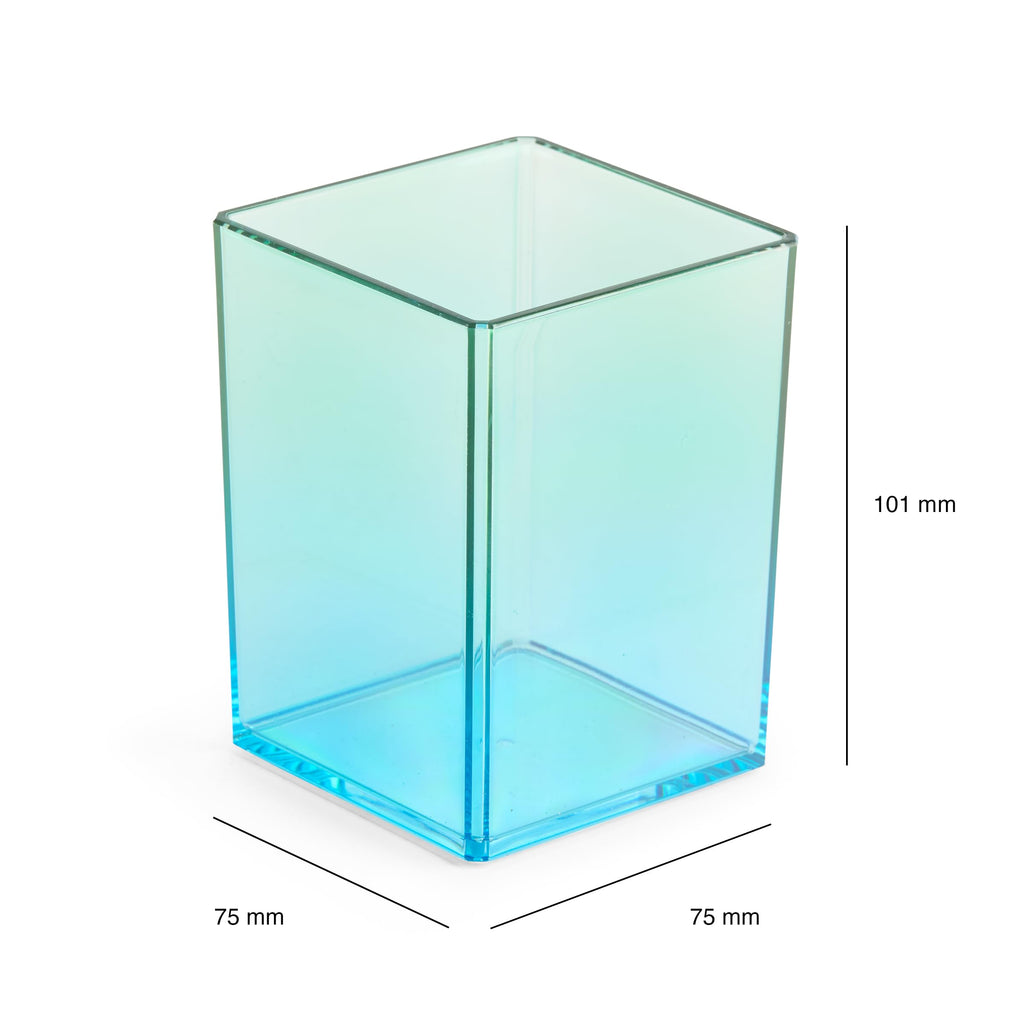 Miquelrius - Stifteköcher 75 x 101 x 75 mm, Aufbewahrungsbox für Büro, Schreibtisch oder Arbeitszimmer, Aufbewahrung von Utensilien und Organizer, Polystyrol, Farbverlauf blau/grün