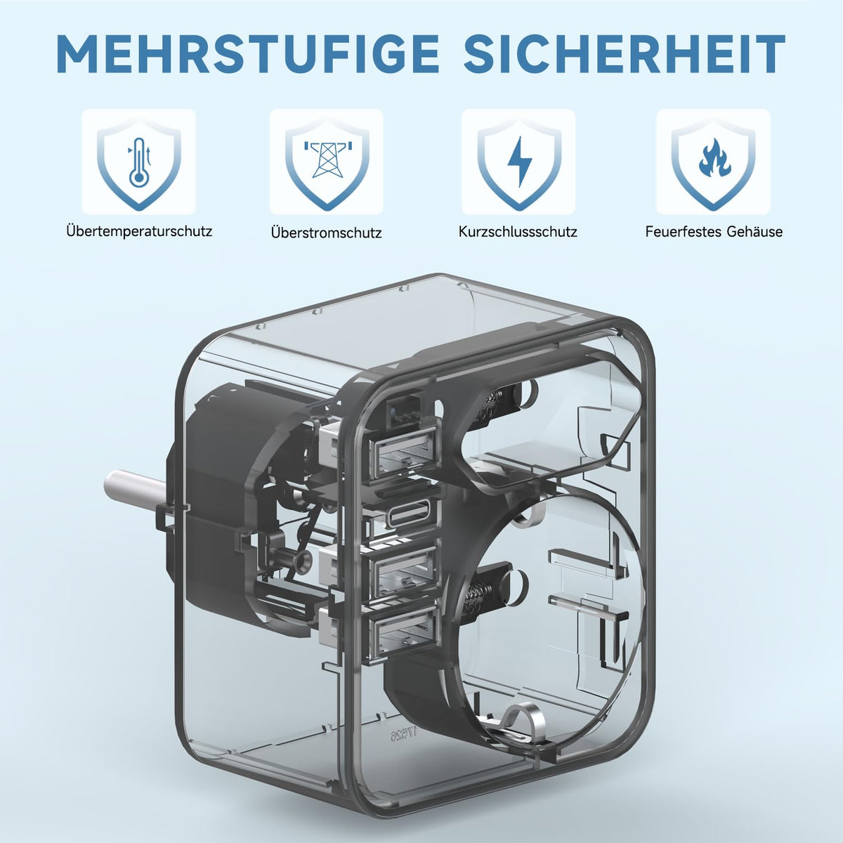 Mehrfachsteckdose mit 4 USB Ports, Mehrfachstecker für Steckdose mit 2 Fach Stecker, Steckdosenadapter mit USB C Port, Doppelstecker für USBC Steckdose, Steckdosenleiste