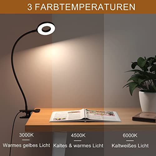 iZELL 23 LED Leselampe Bett Dimmbar -【3 Modi & 10 Helligkeitsstufen】 Augenschutz Klemmlampe mit 40cm Flexiblem Schwanenhal, Buchlampe, Schreibtischlampe mit 10W USB-Ladegerät