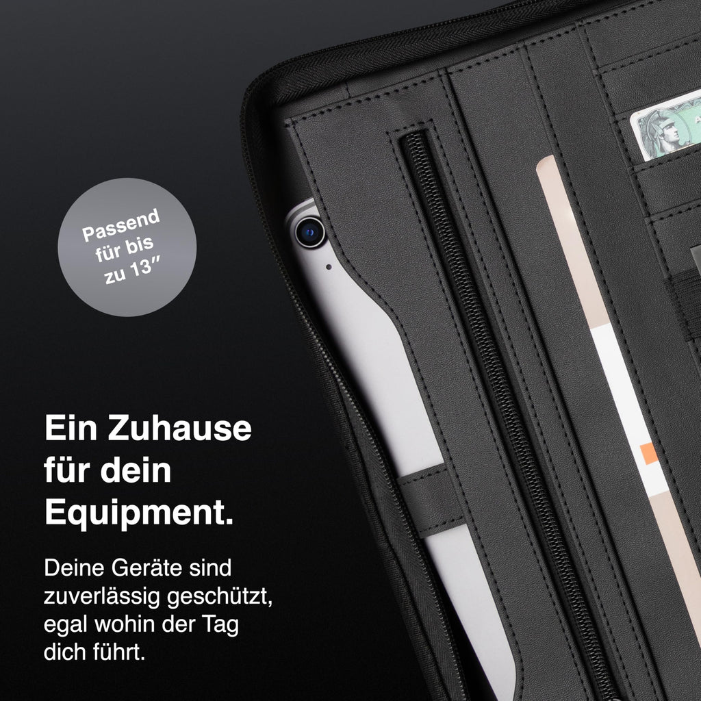Vebon® Schreibmappe A4 Berlin mit Reißverschluss & Ringbuch, Schwarz