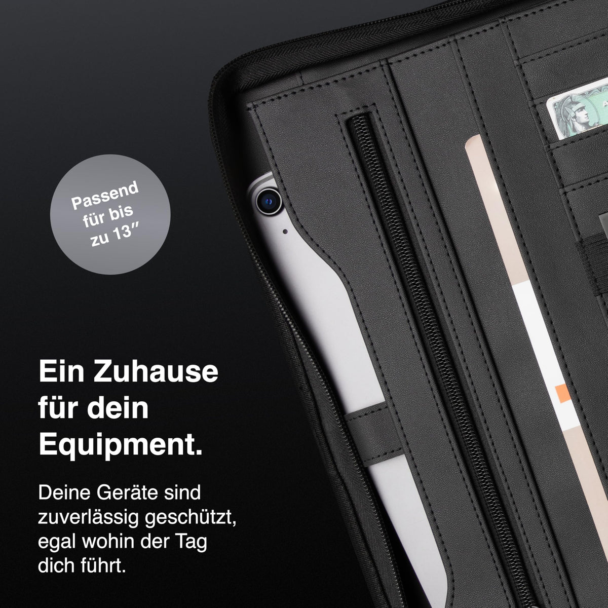 Vebon® Schreibmappe A4 Berlin mit Reißverschluss & Ringbuch, Schwarz
