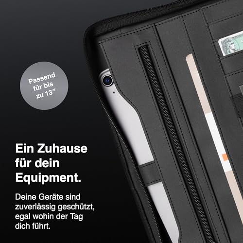 Vebon® Schreibmappe A4 Berlin mit Reißverschluss & Ringbuch, Schwarz