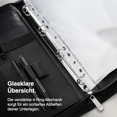 Vebon® Schreibmappe A4 Berlin mit Reißverschluss & Ringbuch, Schwarz