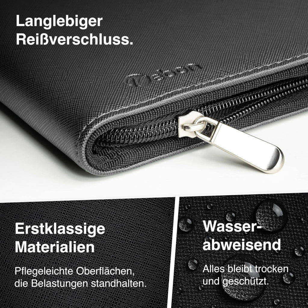 Vebon® Schreibmappe A4 Berlin mit Reißverschluss & Ringbuch, Schwarz