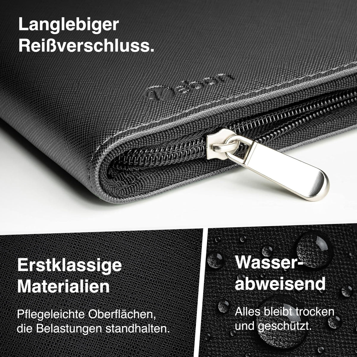 Vebon® Schreibmappe A4 Berlin mit Reißverschluss & Ringbuch, Schwarz