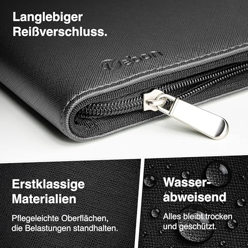 Vebon® Schreibmappe A4 Berlin mit Reißverschluss & Ringbuch, Schwarz