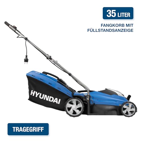 HYUNDAI Elektro-Rasenmäher LM3301E mit Mulchfunktion, Elektromäher, Mulcher, Mäher (33cm, 1300W, 35L Korb, 5-fache zentrale Höhenverstellung)