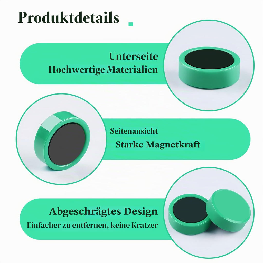 20 Stück Starke Magnete für Magnettafel, Whiteboard & Kühlschrank - Runde Mini Kühlschrankmagnete - Kleine Magneten Starker Halt - Dekorative Tafelmagnete für Pinnwand, Büro, Haushalt (Grün)