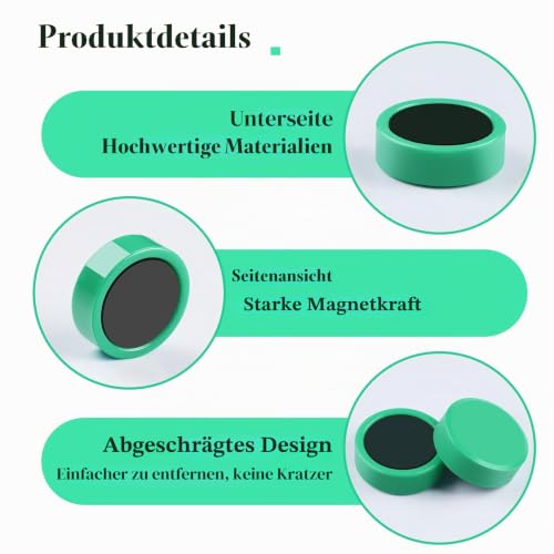 20 Stück Starke Magnete für Magnettafel, Whiteboard & Kühlschrank - Runde Mini Kühlschrankmagnete - Kleine Magneten Starker Halt - Dekorative Tafelmagnete für Pinnwand, Büro, Haushalt (Grün)