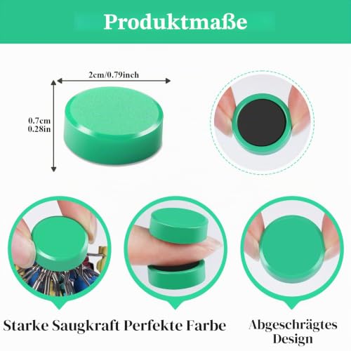 20 Stück Starke Magnete für Magnettafel, Whiteboard & Kühlschrank - Runde Mini Kühlschrankmagnete - Kleine Magneten Starker Halt - Dekorative Tafelmagnete für Pinnwand, Büro, Haushalt (Grün)