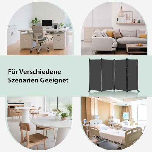 Klappbar 4-teiliger Raumteiler 203x183cm Sichtschutz Paravent Grau