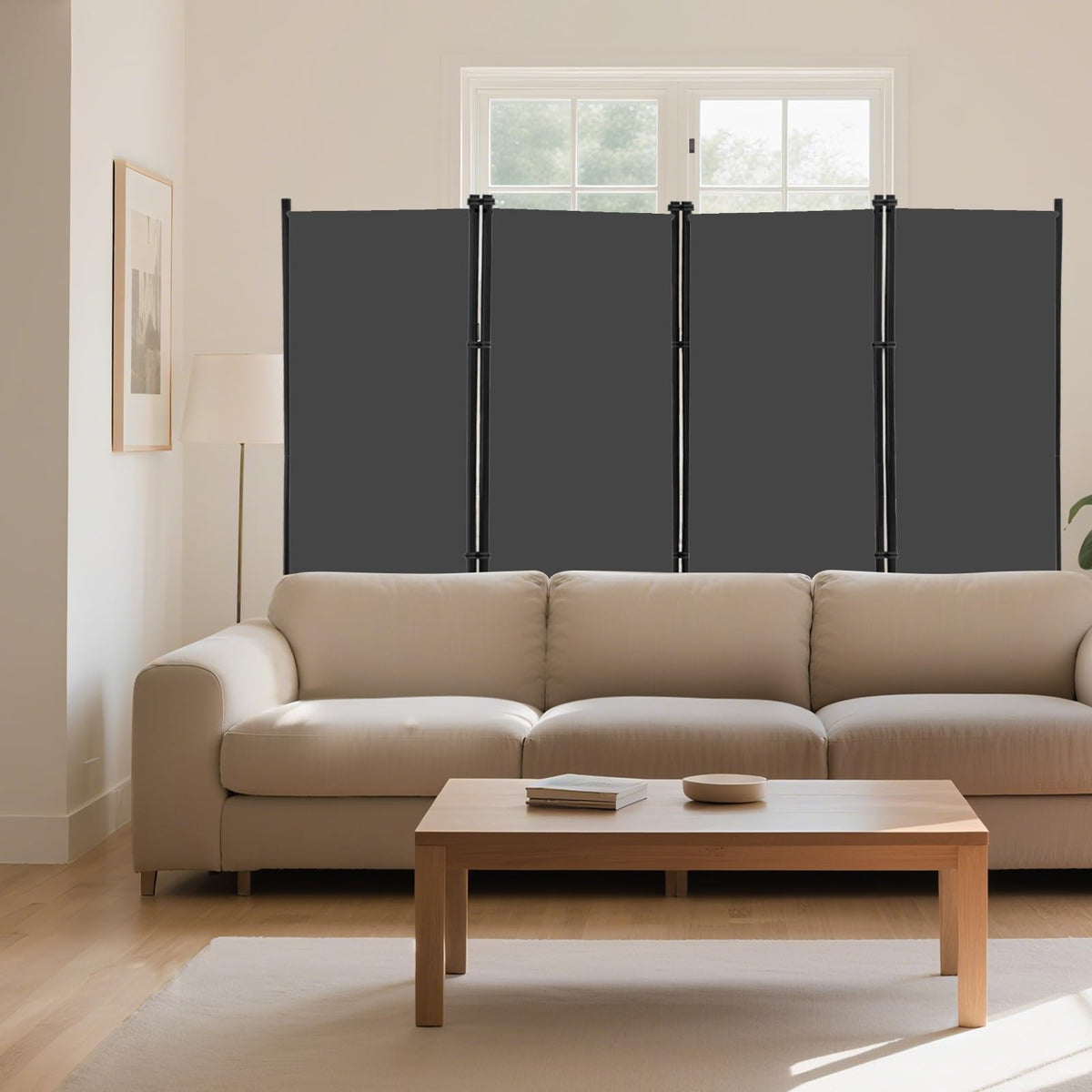 Klappbar 4-teiliger Raumteiler 203x183cm Sichtschutz Paravent Grau