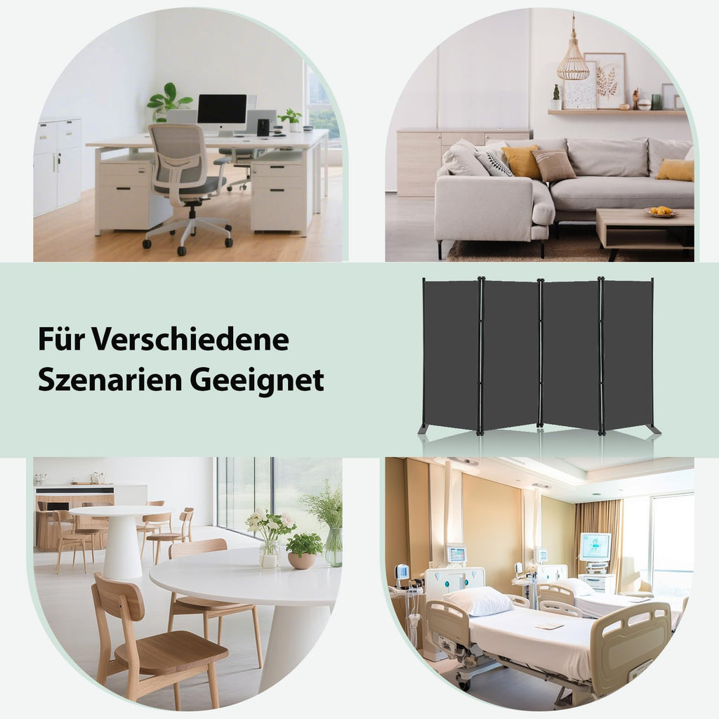 Klappbar 4-teiliger Raumteiler 203x183cm Sichtschutz Paravent Grau
