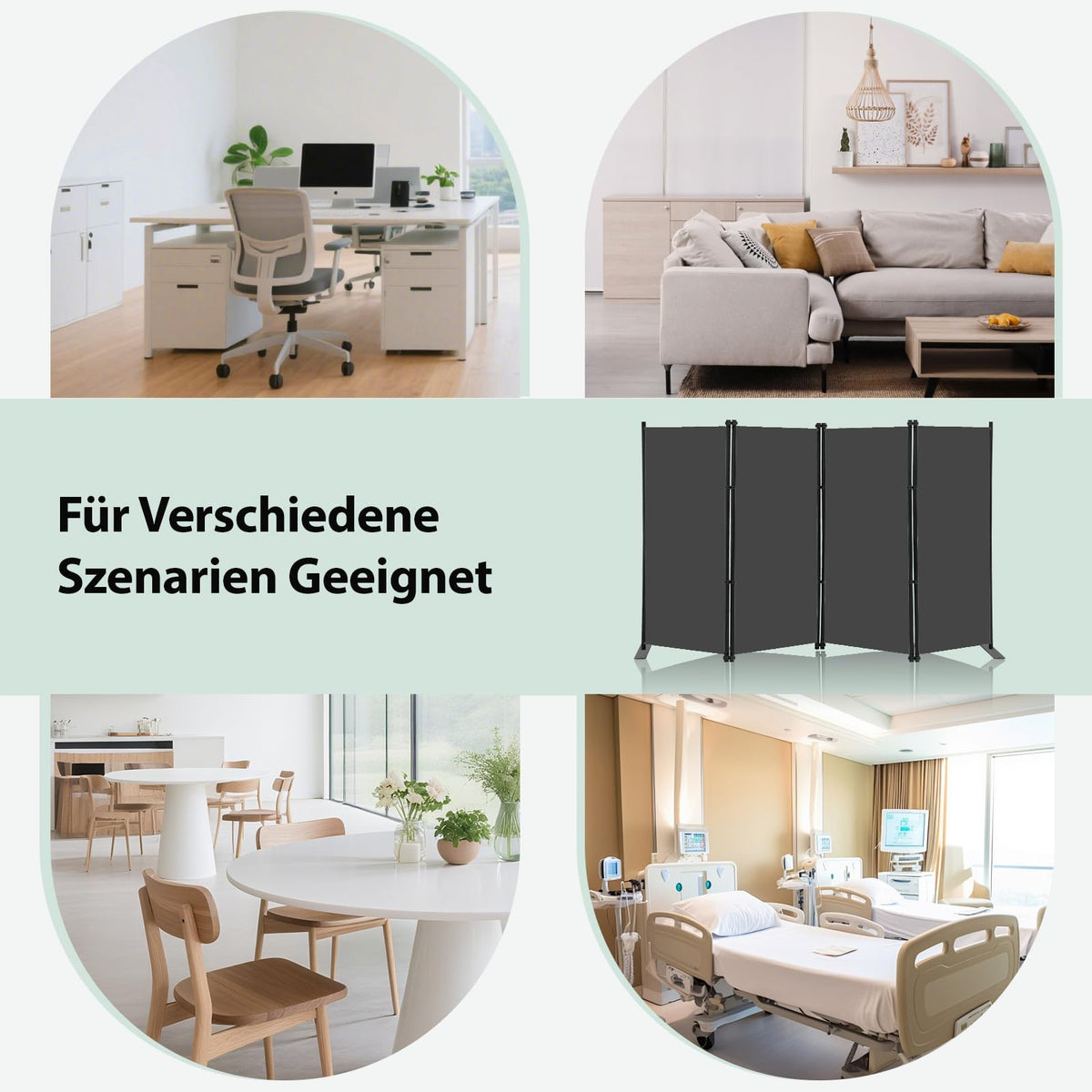 Klappbar 4-teiliger Raumteiler 203x183cm Sichtschutz Paravent Grau