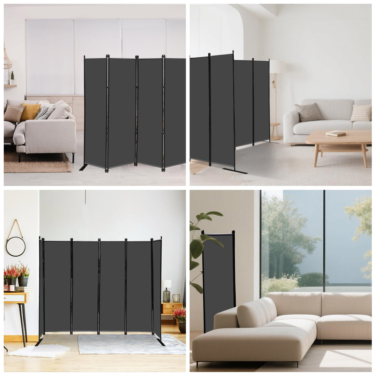 Klappbar 4-teiliger Raumteiler 203x183cm Sichtschutz Paravent Grau