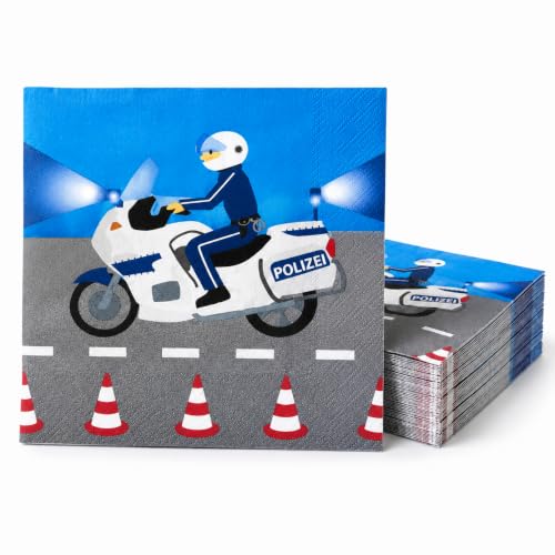 81-tlg Party-Set * POLIZEI * für Kindergeburtstag mit 6-8 Kinder: Teller, Becher, Servietten, Einladungen, Platzsets, Trinkhalme, Luftschlangen | Motto Deko Kinder Geburtstag Polizist Police