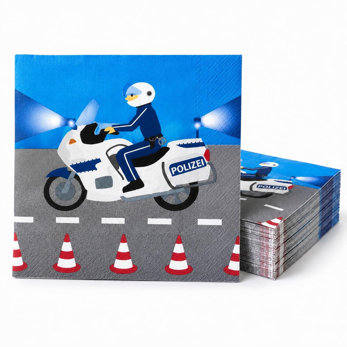 81-tlg Party-Set * POLIZEI * für Kindergeburtstag mit 6-8 Kinder: Teller, Becher, Servietten, Einladungen, Platzsets, Trinkhalme, Luftschlangen | Motto Deko Kinder Geburtstag Polizist Police