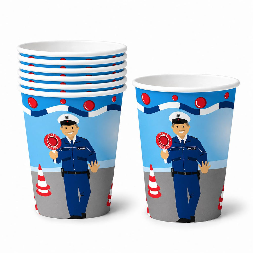 81-tlg Party-Set * POLIZEI * für Kindergeburtstag mit 6-8 Kinder: Teller, Becher, Servietten, Einladungen, Platzsets, Trinkhalme, Luftschlangen | Motto Deko Kinder Geburtstag Polizist Police