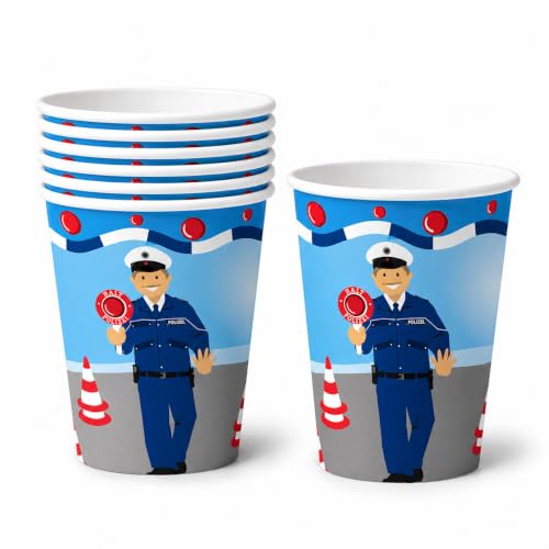 81-tlg Party-Set * POLIZEI * für Kindergeburtstag mit 6-8 Kinder: Teller, Becher, Servietten, Einladungen, Platzsets, Trinkhalme, Luftschlangen | Motto Deko Kinder Geburtstag Polizist Police
