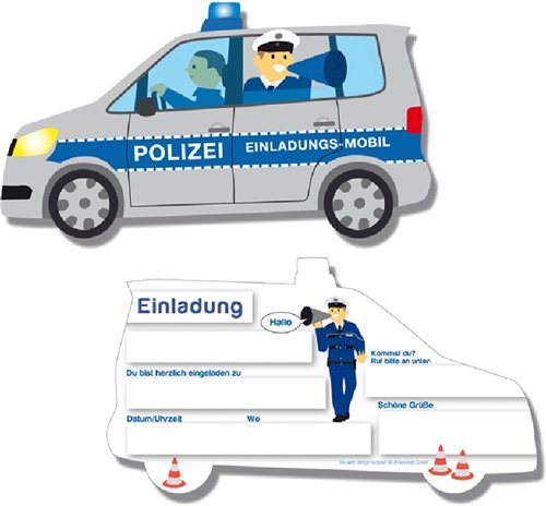 81-tlg Party-Set * POLIZEI * für Kindergeburtstag mit 6-8 Kinder: Teller, Becher, Servietten, Einladungen, Platzsets, Trinkhalme, Luftschlangen | Motto Deko Kinder Geburtstag Polizist Police