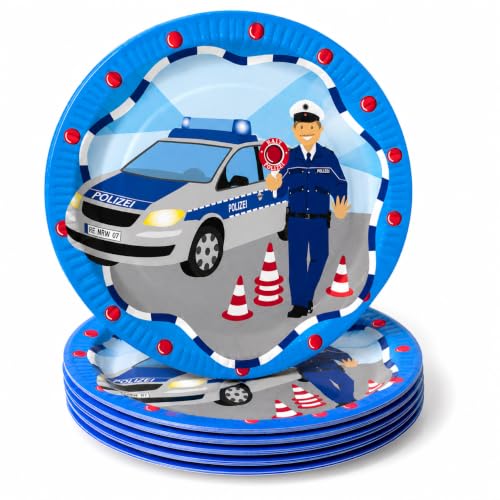 81-tlg Party-Set * POLIZEI * für Kindergeburtstag mit 6-8 Kinder: Teller, Becher, Servietten, Einladungen, Platzsets, Trinkhalme, Luftschlangen | Motto Deko Kinder Geburtstag Polizist Police