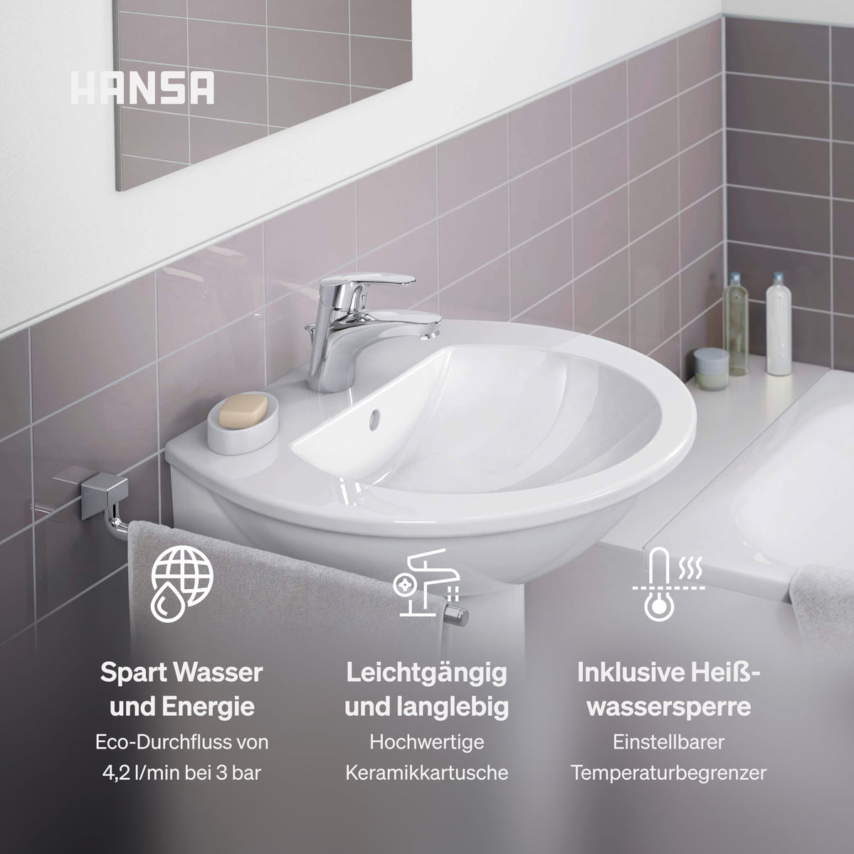 HANSA MIX Waschtischarmatur mit Wasserbremse und Ablaufgarnitur | Chrom
