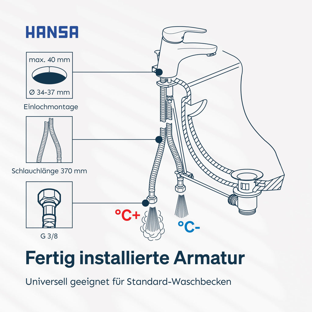 HANSA MIX Waschtischarmatur mit Wasserbremse und Ablaufgarnitur | Chrom
