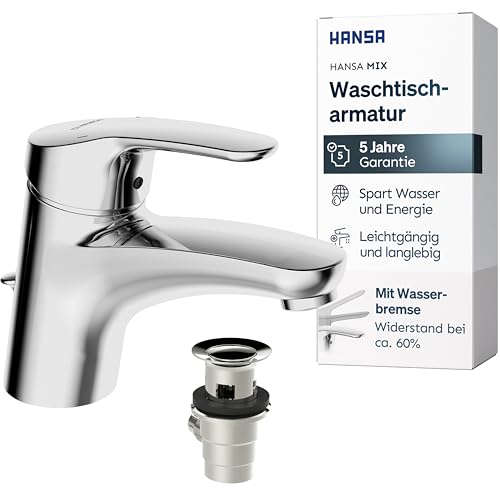 HANSA MIX Waschtischarmatur mit Wasserbremse und Ablaufgarnitur | Chrom