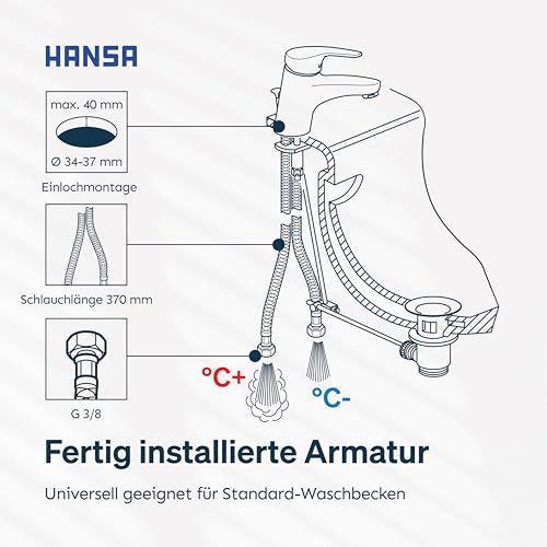 HANSA MIX Waschtischarmatur mit Wasserbremse und Ablaufgarnitur | Chrom
