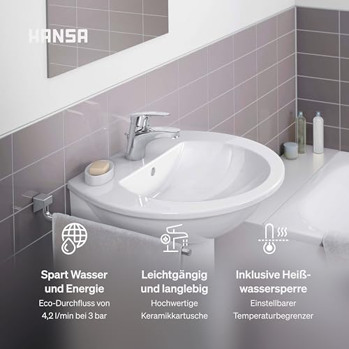HANSA MIX Waschtischarmatur mit Wasserbremse und Ablaufgarnitur | Chrom
