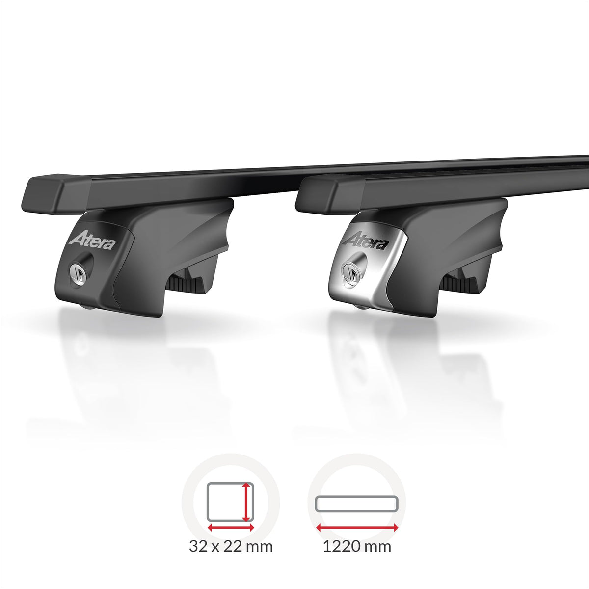 Atera 048422 PKW Dachträger Signo RTD - Vierkantprofil Stahl schwarz - für Autos mit aufliegender Dachreling - 122 cm
