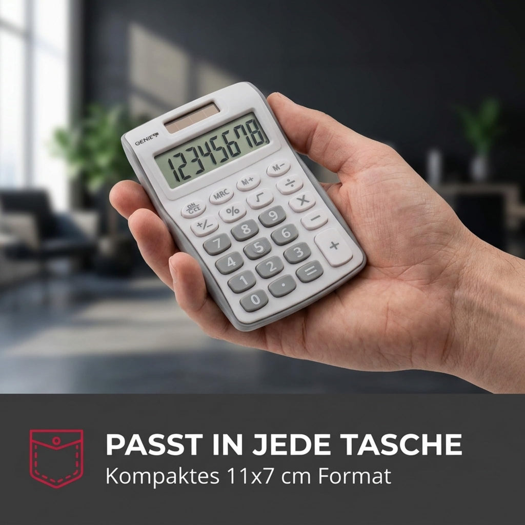 GENIE 120 S Taschenrechner – 8-stelliger Solar Rechner mit Batterie